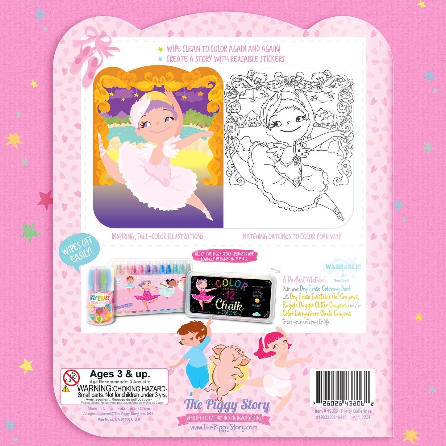 The Piggy Story Dry Erase Reusable Coloring Book with Stickers | Ballet