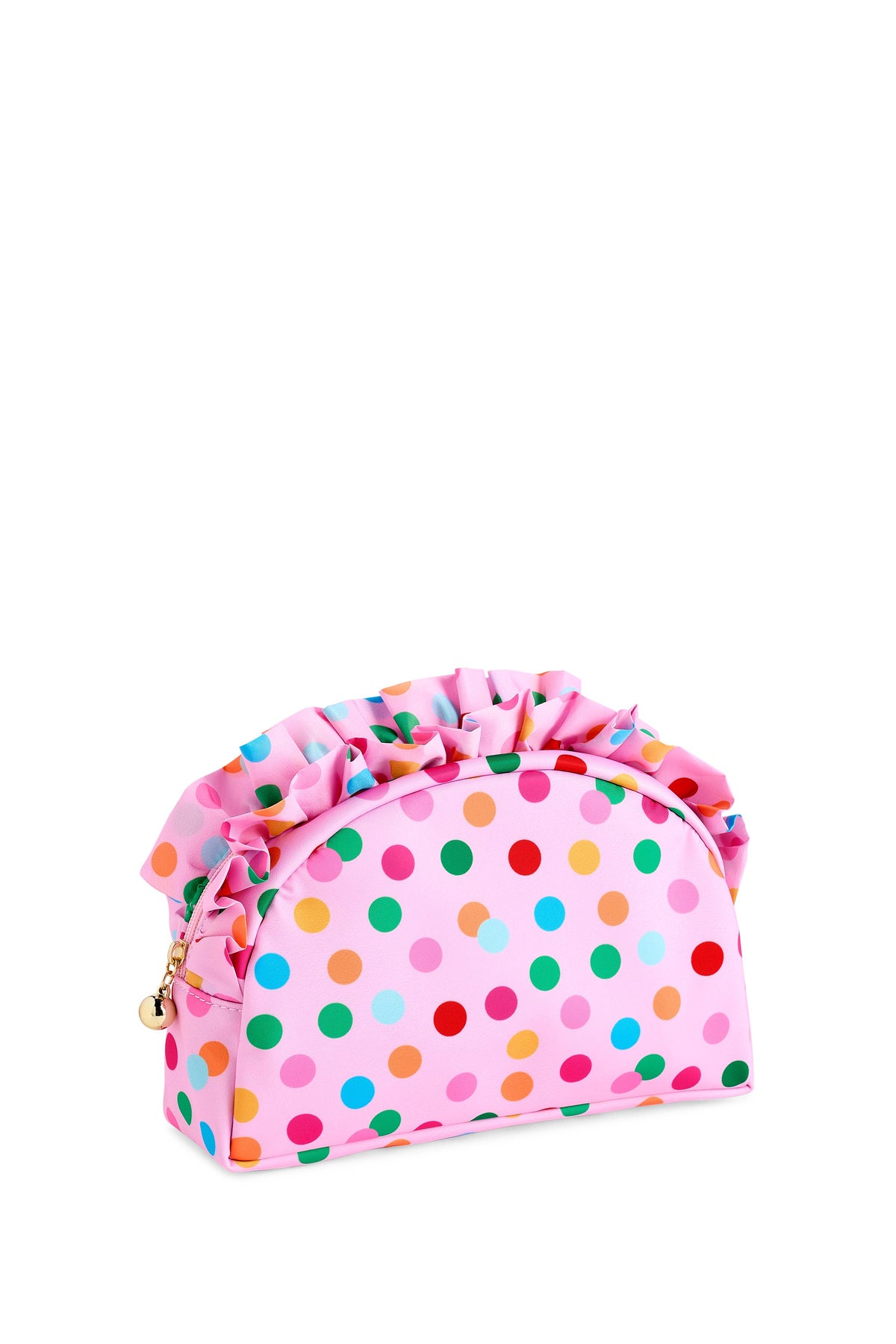 POLKA DOT LARGE RUFFLE ZIP POUCH, MULTI