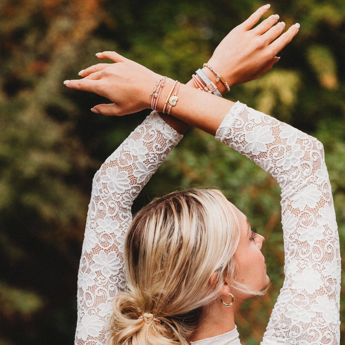 k'lani "Relevé" Pink Floral with Ballet Slipper Hair Tie Bracelets