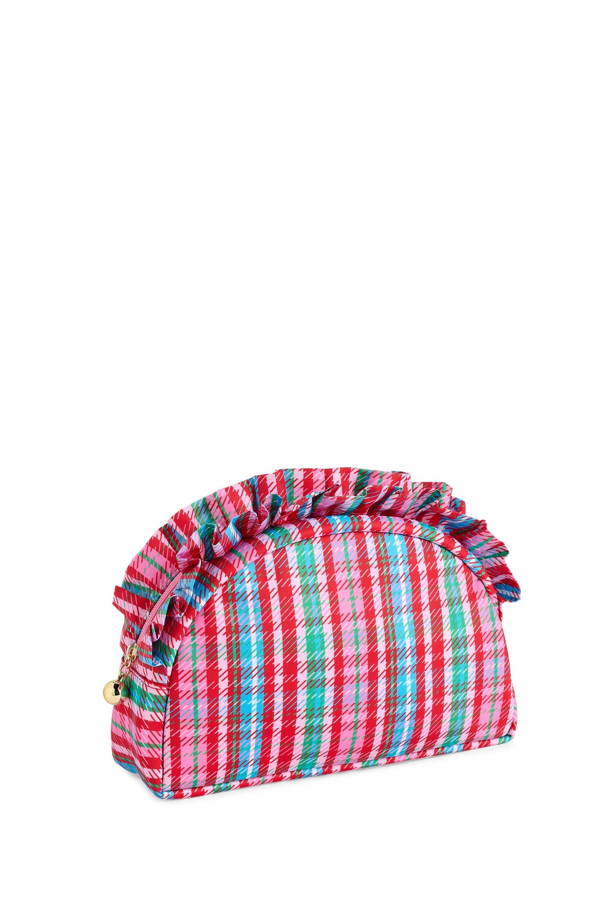 PLAID LARGE RUFFLE ZIP POUCH, MULTI