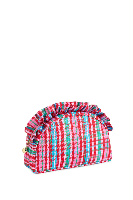 PLAID LARGE RUFFLE ZIP POUCH, MULTI