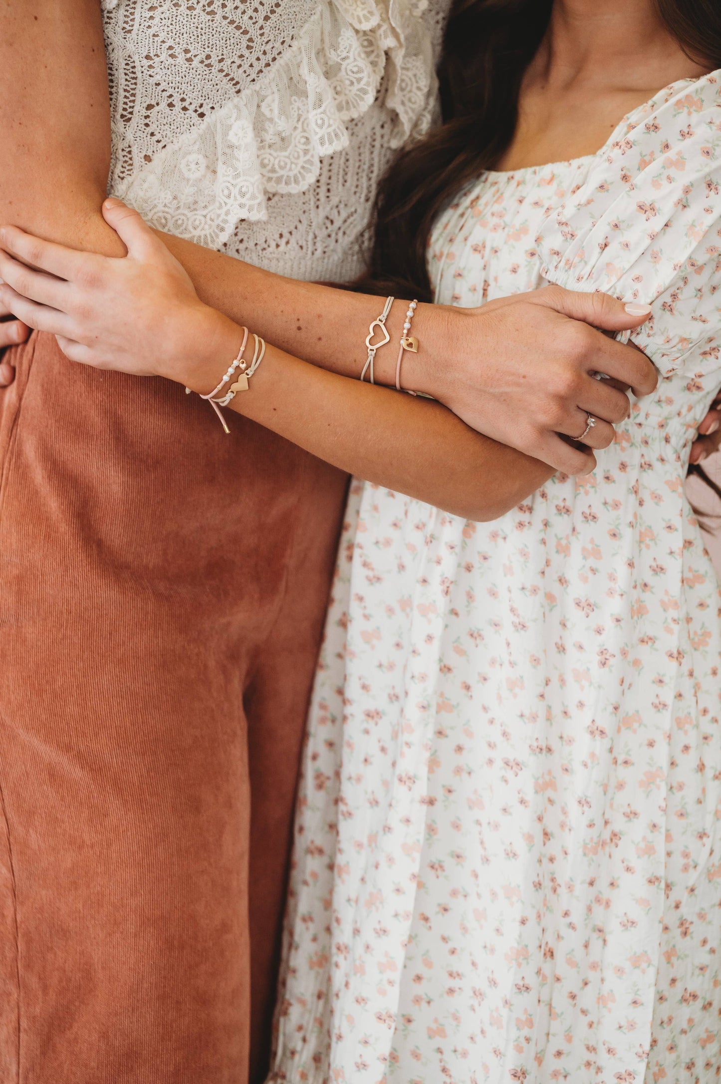 k'lani "Mother / Daughter" Pink with Pearls and Gold Hearts Shareable Hair Tie Bracelets