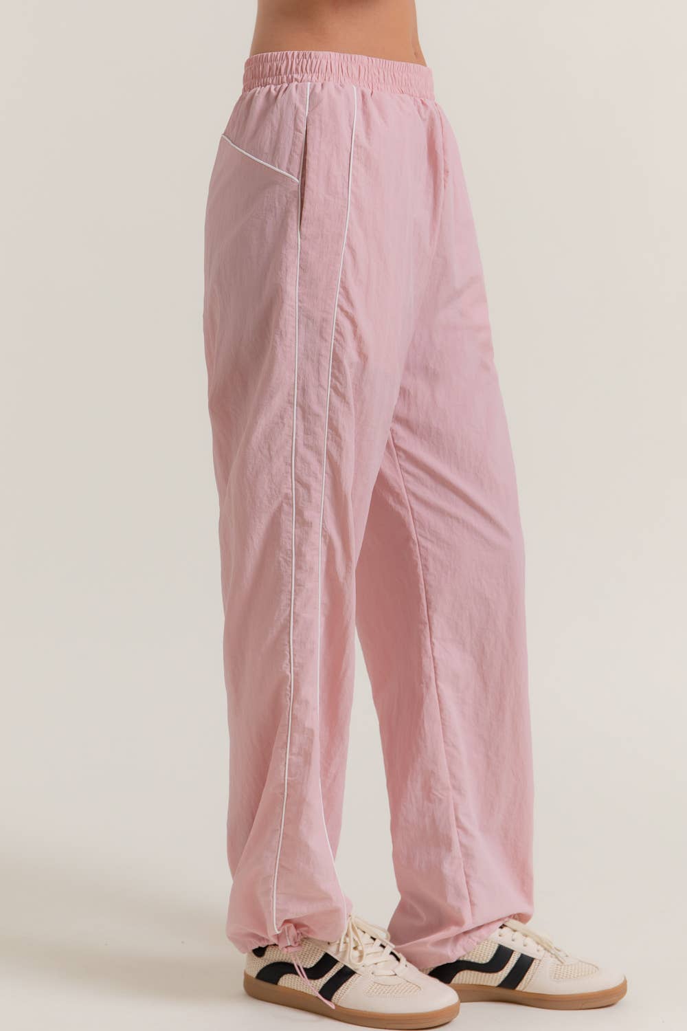 Anorak Fabric Side Piping Track Pants with Opening Stopper