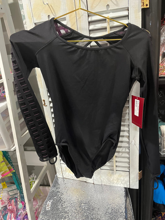 Mirella Cage laser Long Sleeve Black Leotard - Adult