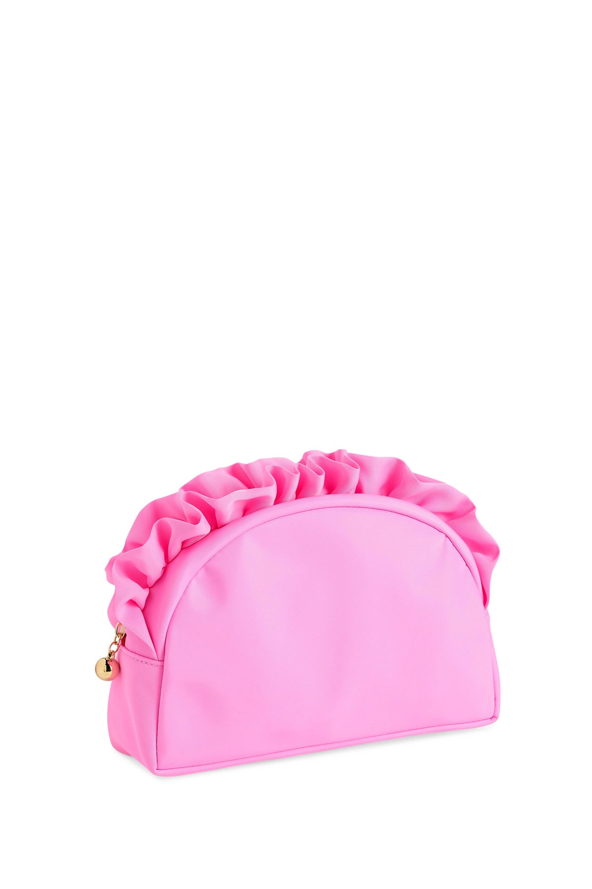 SOLID RUFFLE LARGE ZIP POUCH, PINK