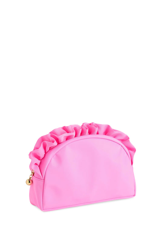 SOLID RUFFLE LARGE ZIP POUCH, PINK