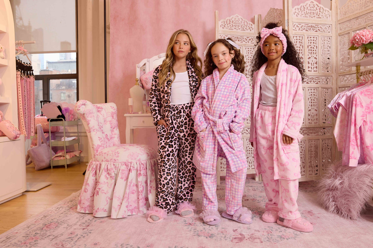 Fleece Gingham Bow Printed Cozy Bathrobe
