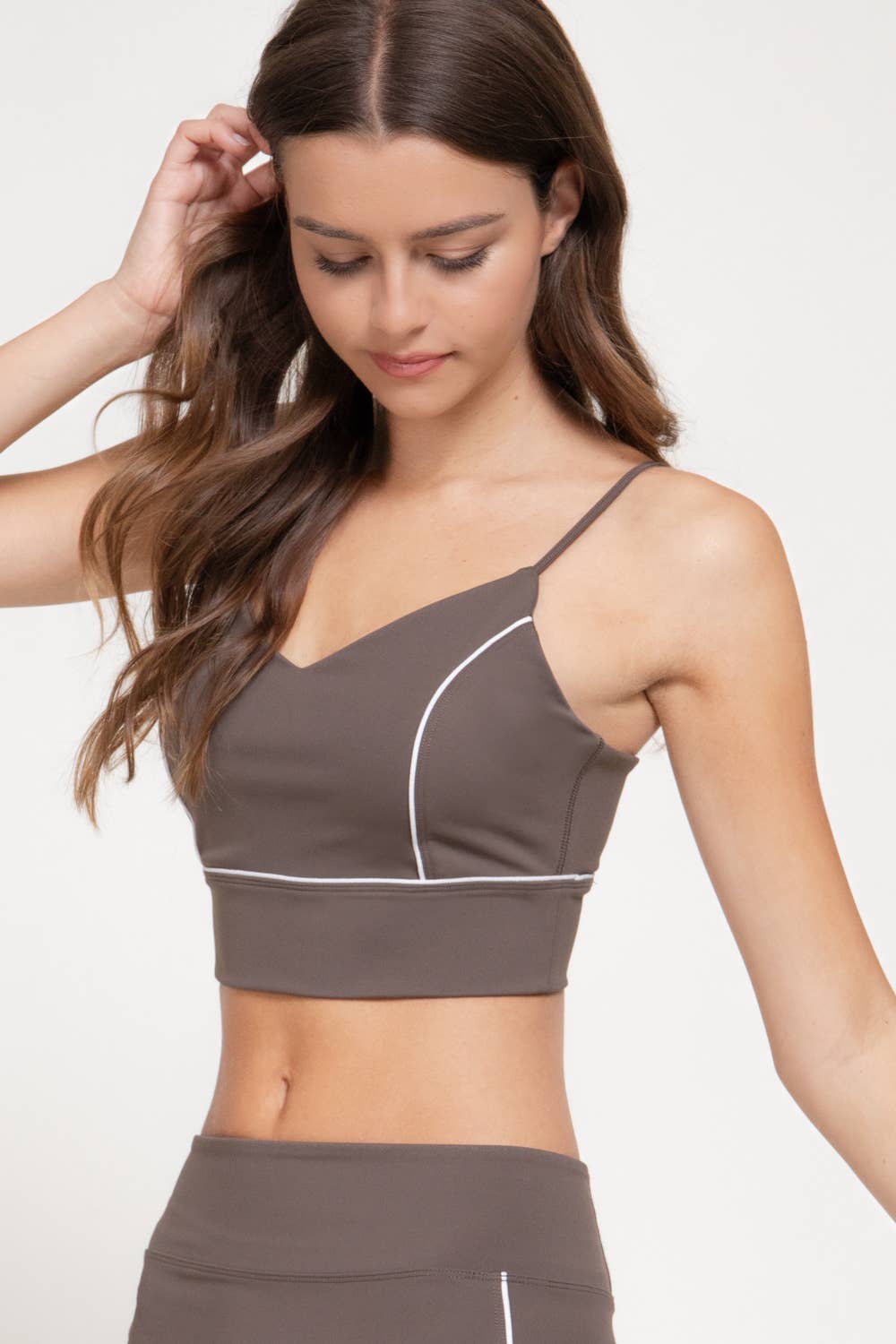 V-Neck with Contrast Piping Detail Workout Cami Bra-Top