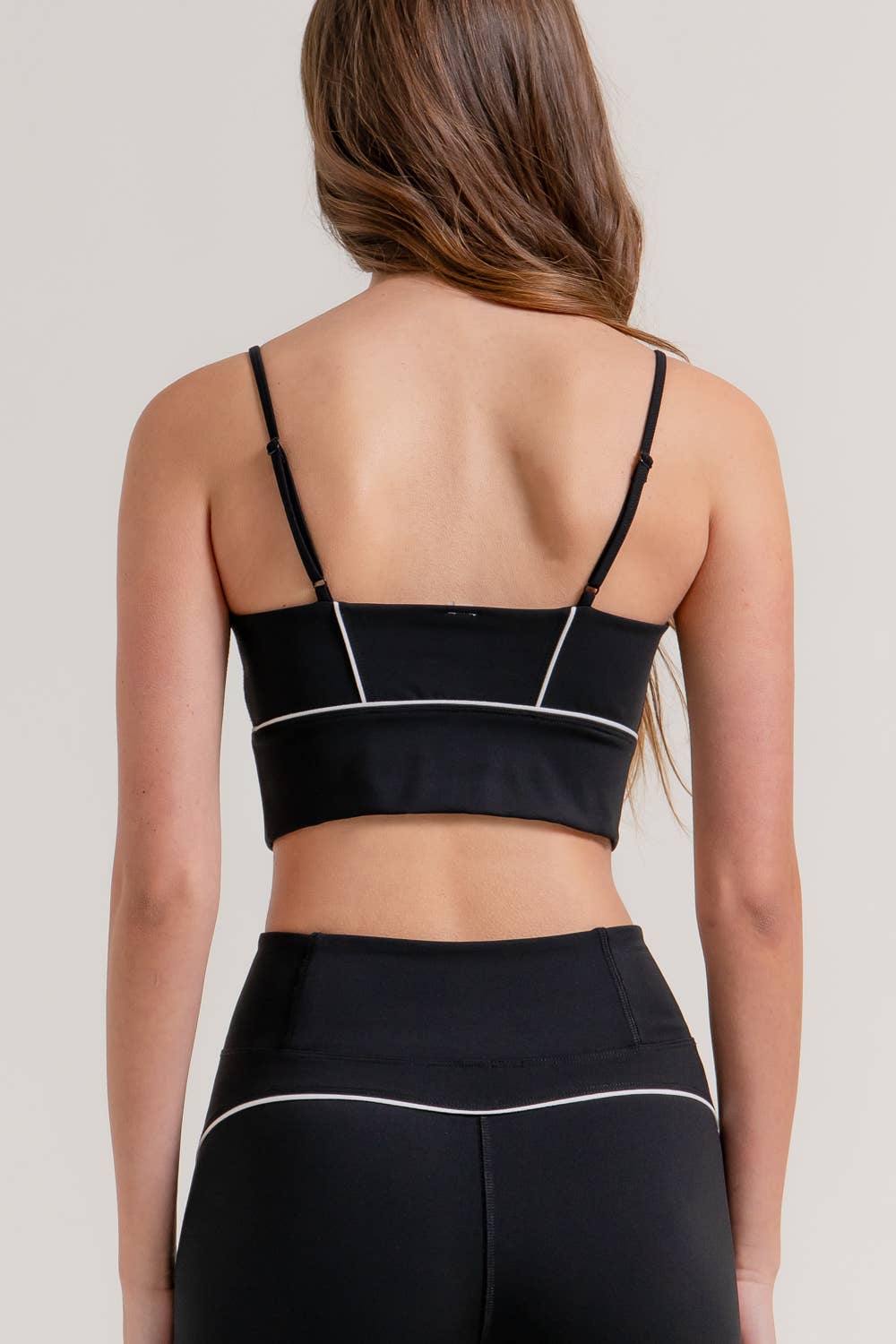V-Neck with Contrast Piping Detail Workout Cami Bra-Top