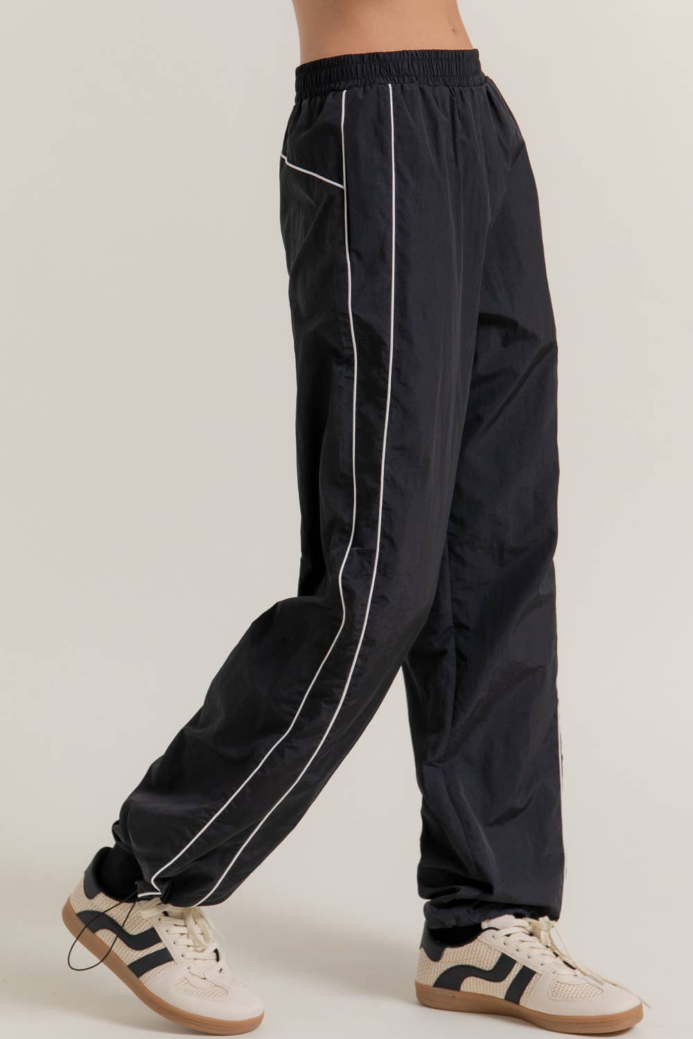 Anorak Fabric Side Piping Track Pants with Opening Stopper