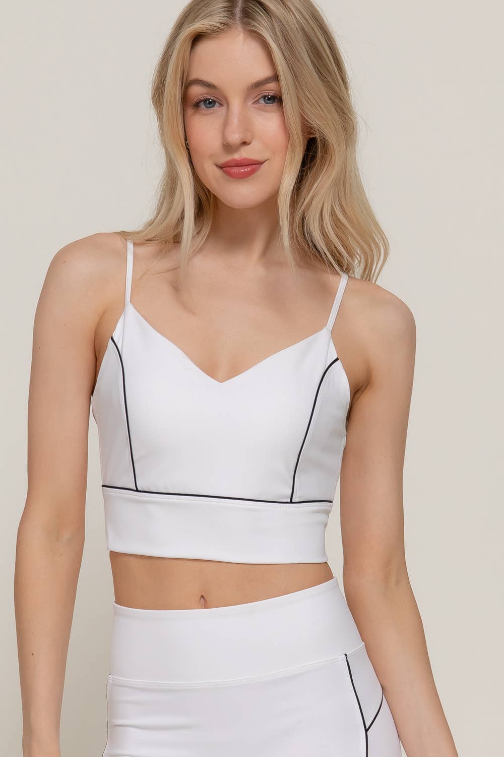 V-Neck with Contrast Piping Detail Workout Cami Bra-Top