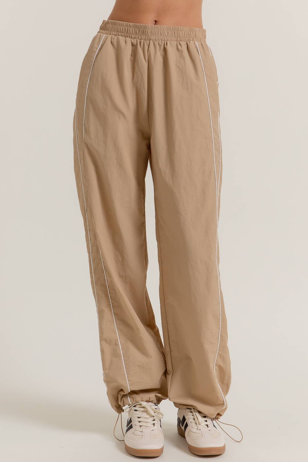 Anorak Fabric Side Piping Track Pants with Opening Stopper