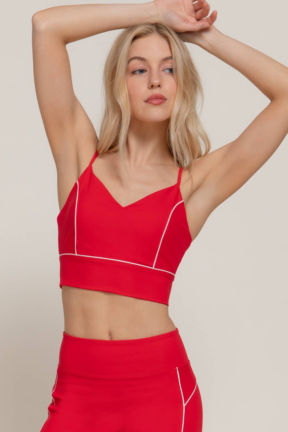 V-Neck with Contrast Piping Detail Workout Cami Bra-Top