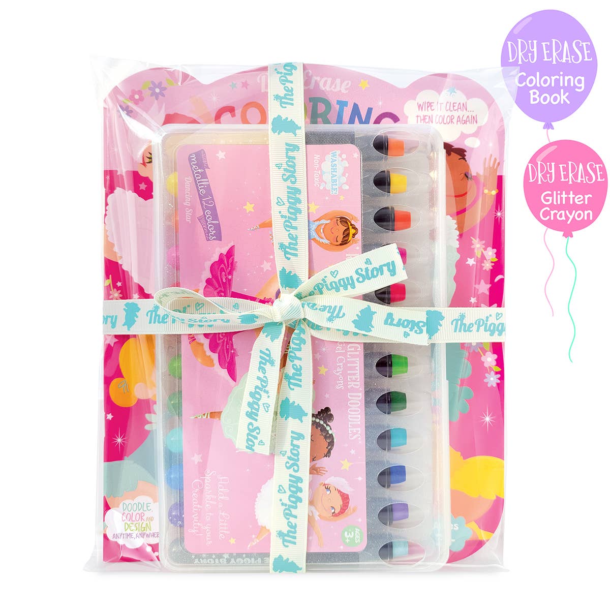 The Piggy Story Glitter Ballerina Dry Erase Coloring Book & Crayon Gift Set