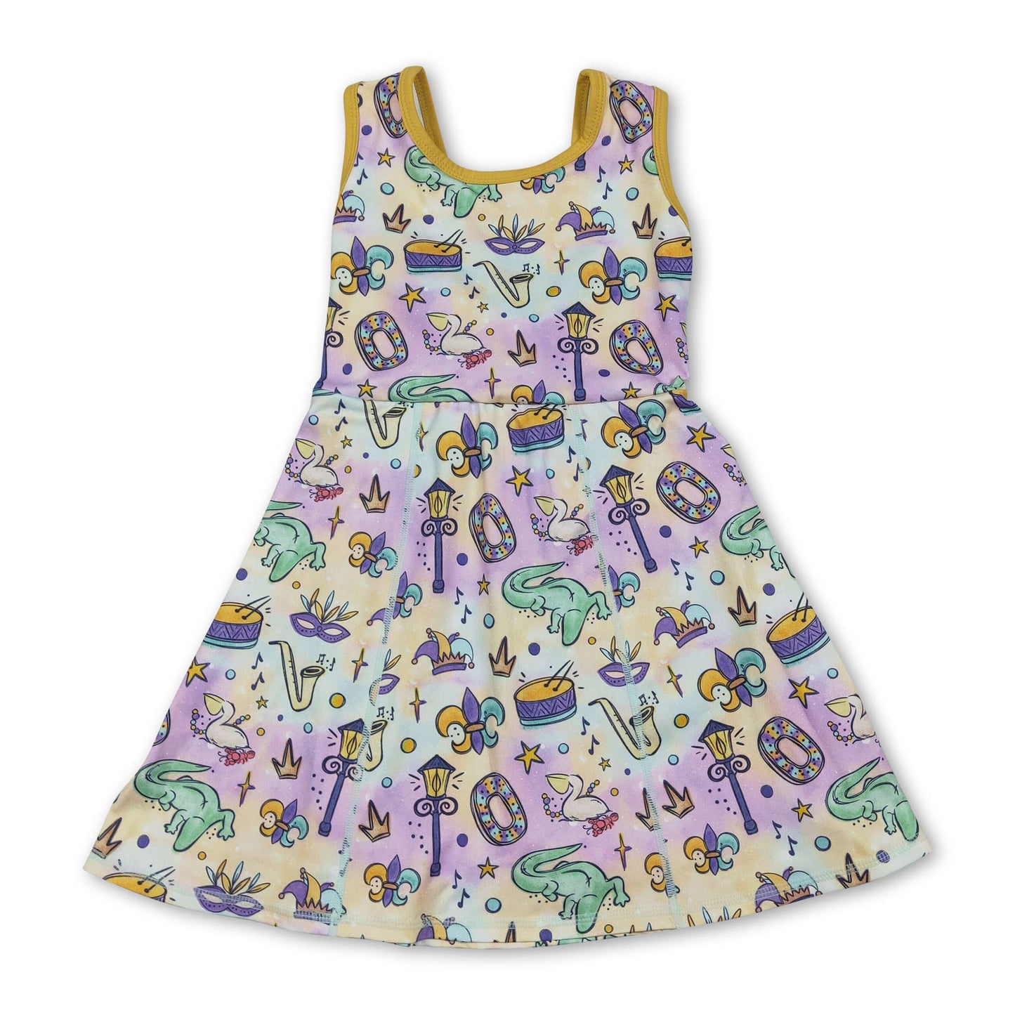 Yellow green purple plaid girls Mardi Gras athletic dress