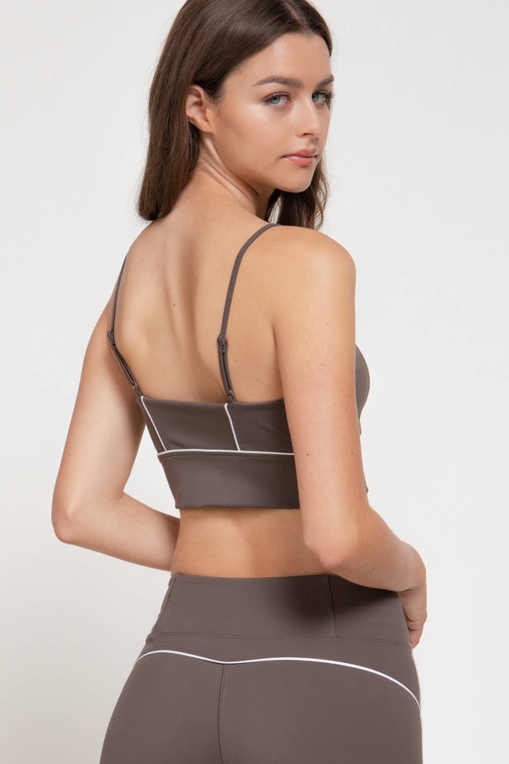 V-Neck with Contrast Piping Detail Workout Cami Bra-Top