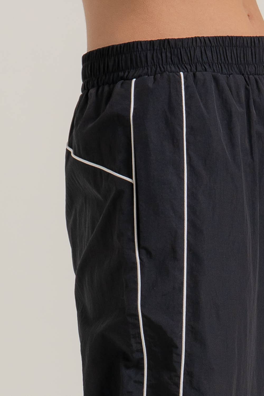 Anorak Fabric Side Piping Track Pants with Opening Stopper