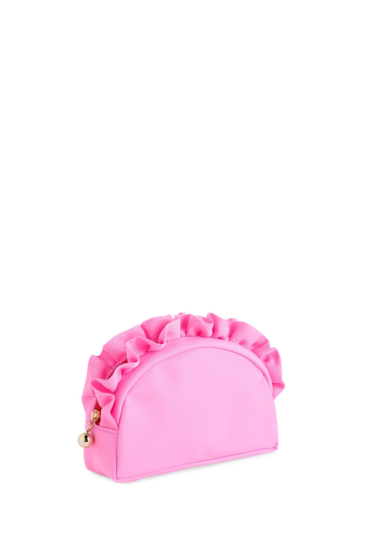 SOLID RUFFLE SMALL ZIP POUCH, PINK