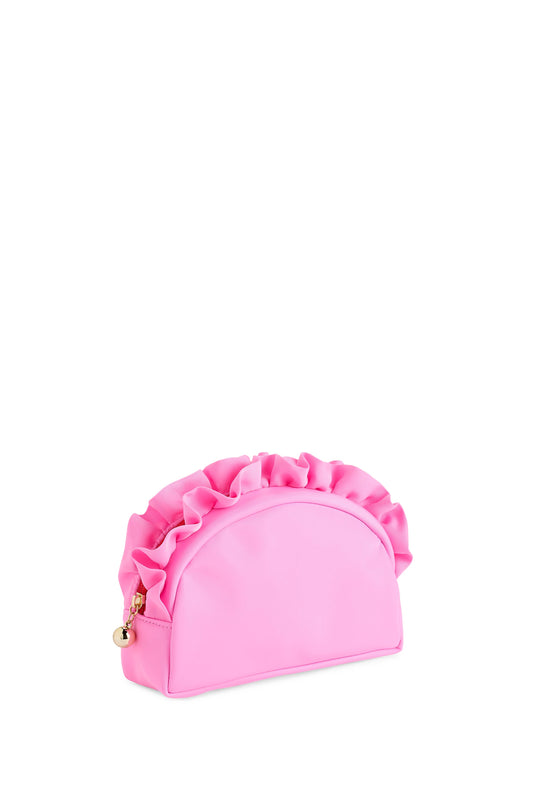 SOLID RUFFLE SMALL ZIP POUCH, PINK