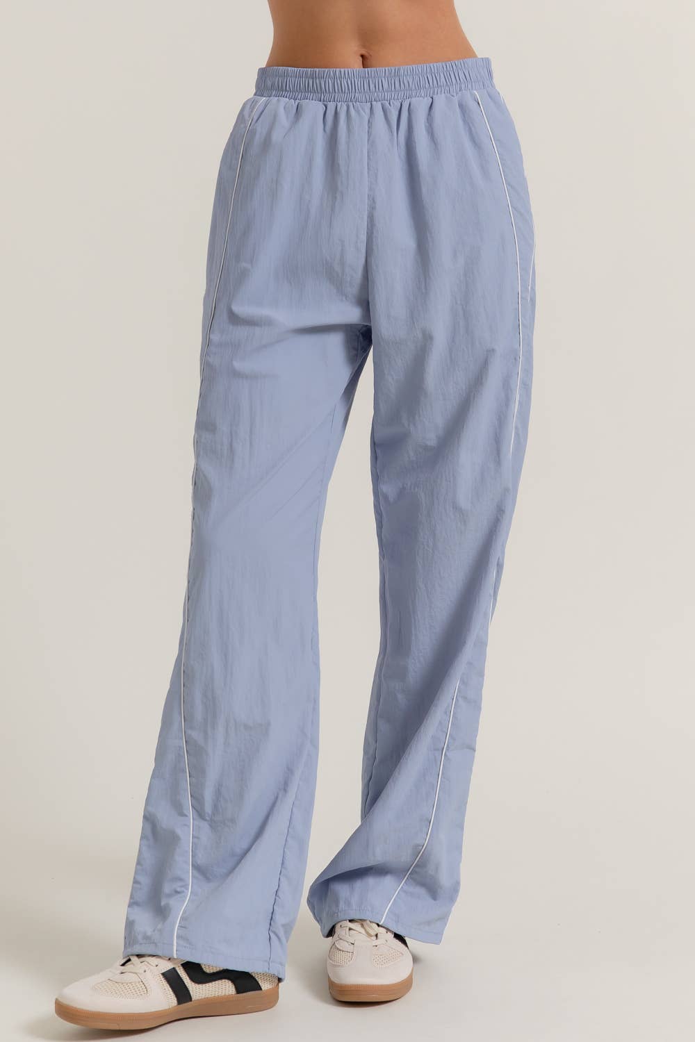 Anorak Fabric Side Piping Track Pants with Opening Stopper
