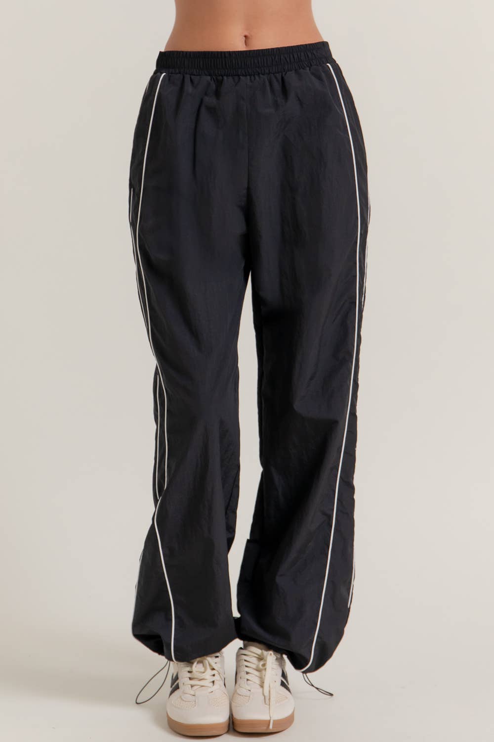 Anorak Fabric Side Piping Track Pants with Opening Stopper