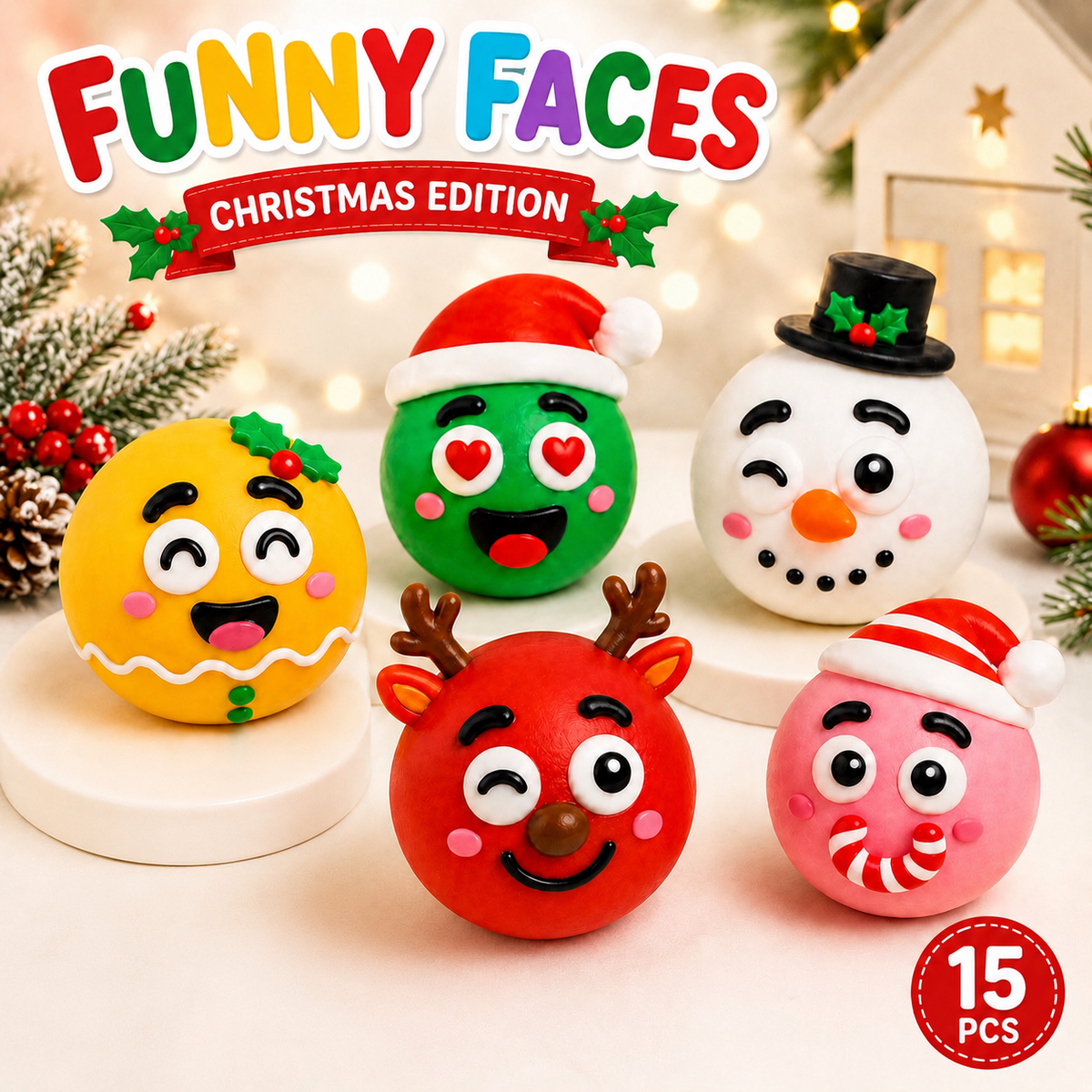 Funny Faces Squishy Balls — Christmas Edition