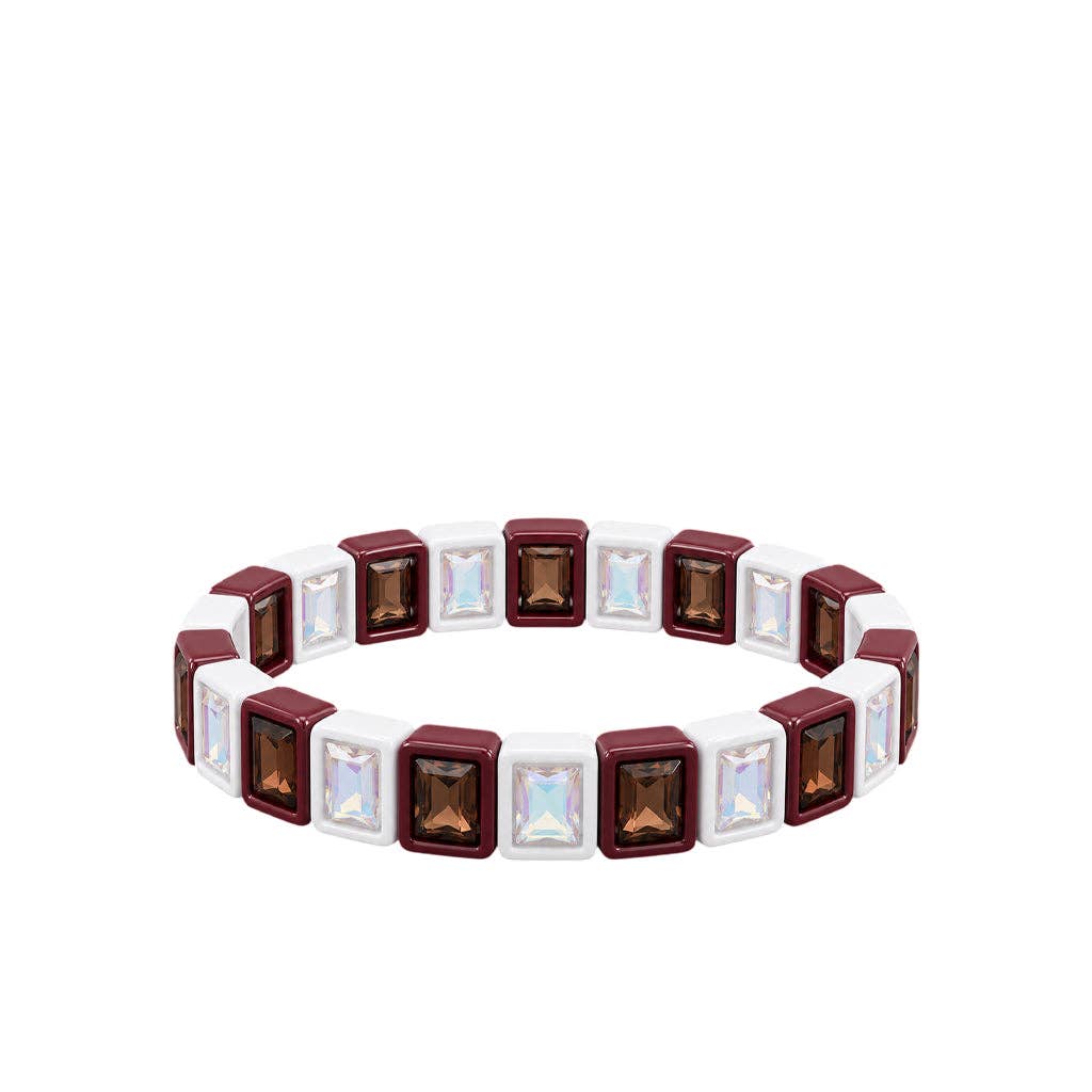 BR-RS-1002 Maroon/White Rhinestone Bracelet