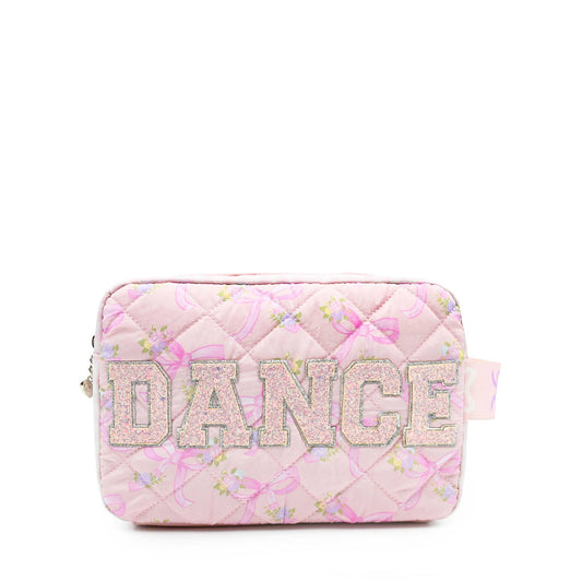 'DANCE' Floral Bow Printed Quilted Pouch