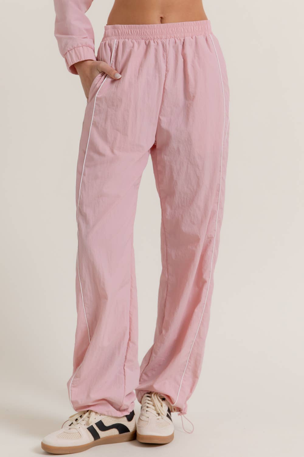 Anorak Fabric Side Piping Track Pants with Opening Stopper