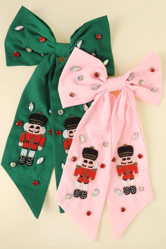 XMAS NUTCRACKER JEWELED BOW BARRETTE HAIR CLIP 15741